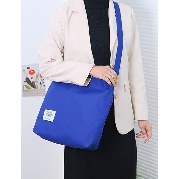 Women Royal Blue Imported Canvas Retro Large Size Shoulder Crossbody Tote Bag - Picture 2 of 4